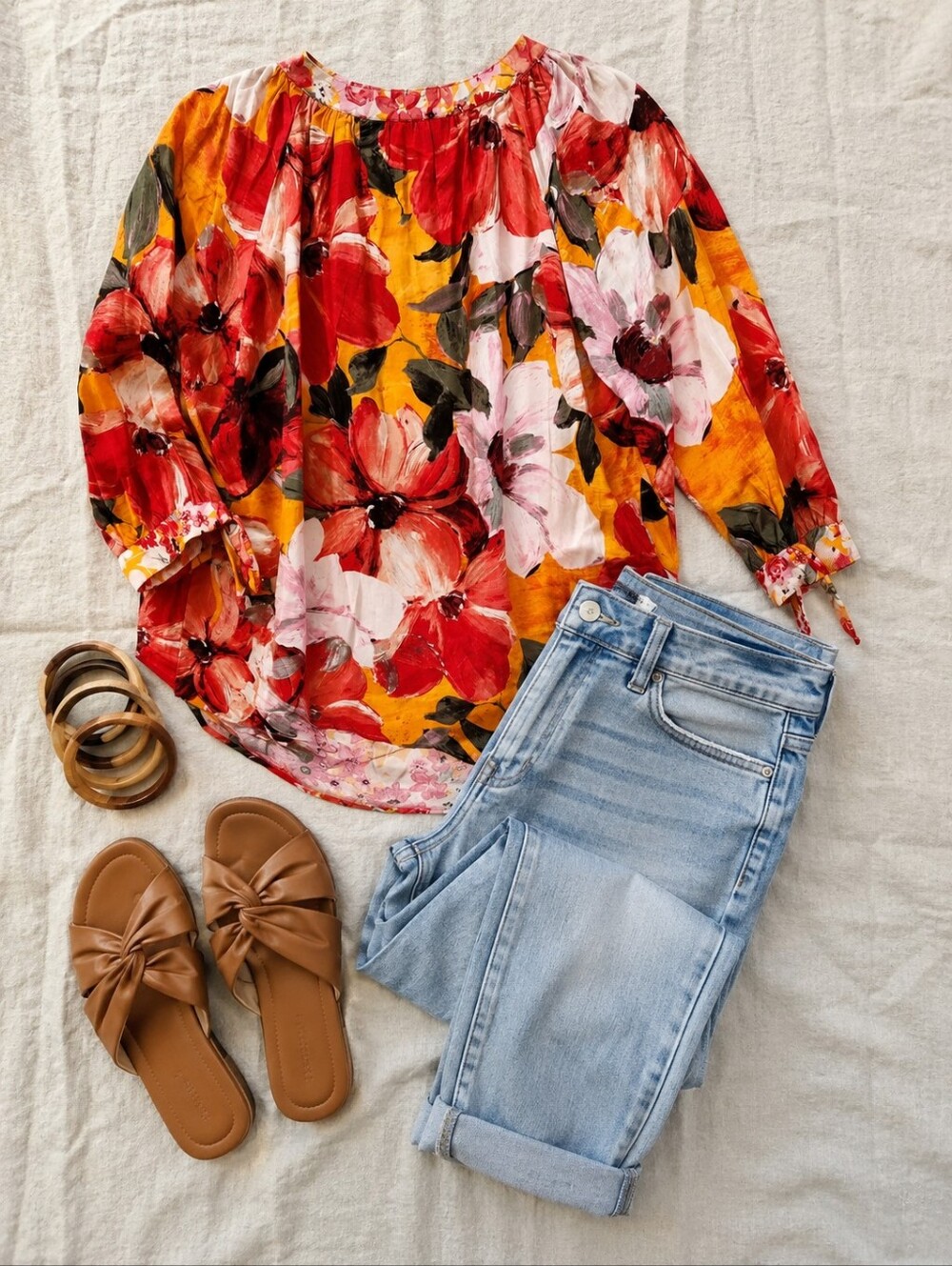 fig and flower Yellow & Pink Floral Button-Front Blouse